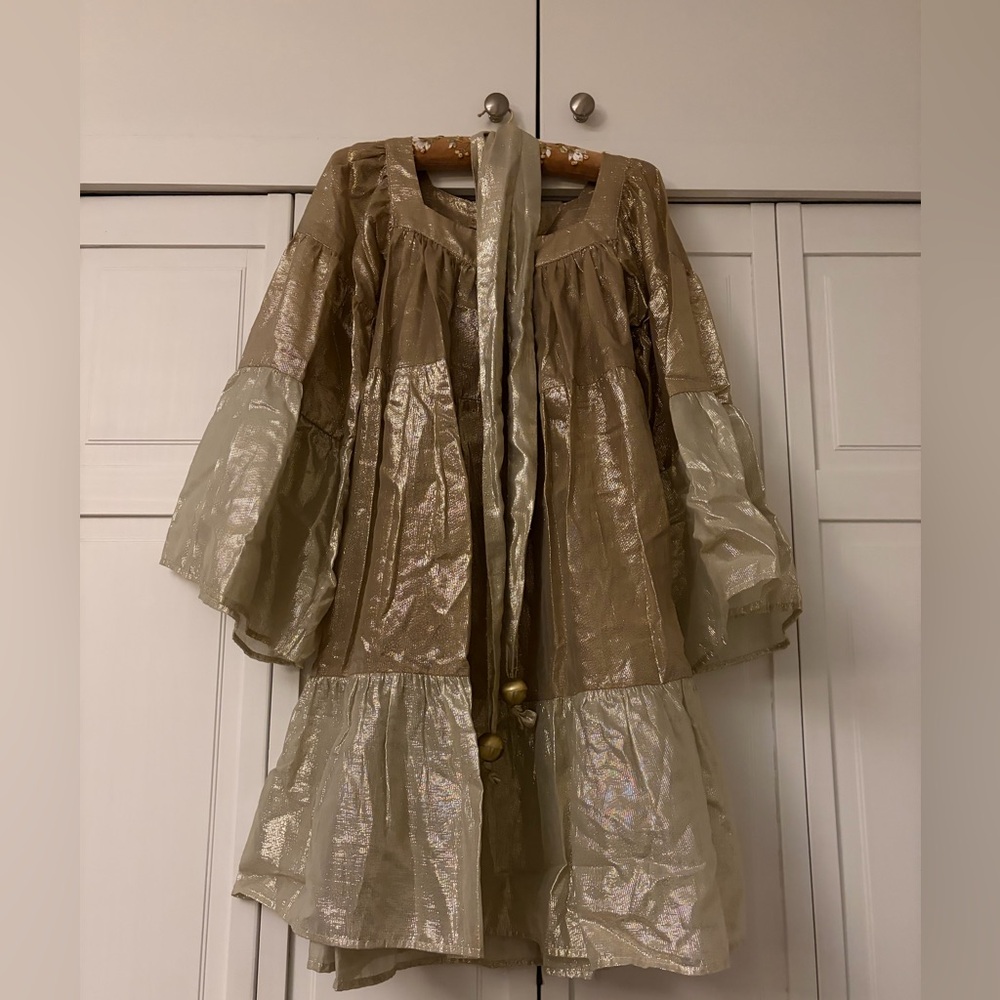 Lisa Marie Fernandez Metallic Peasant Dress. Gold lamé fabric.